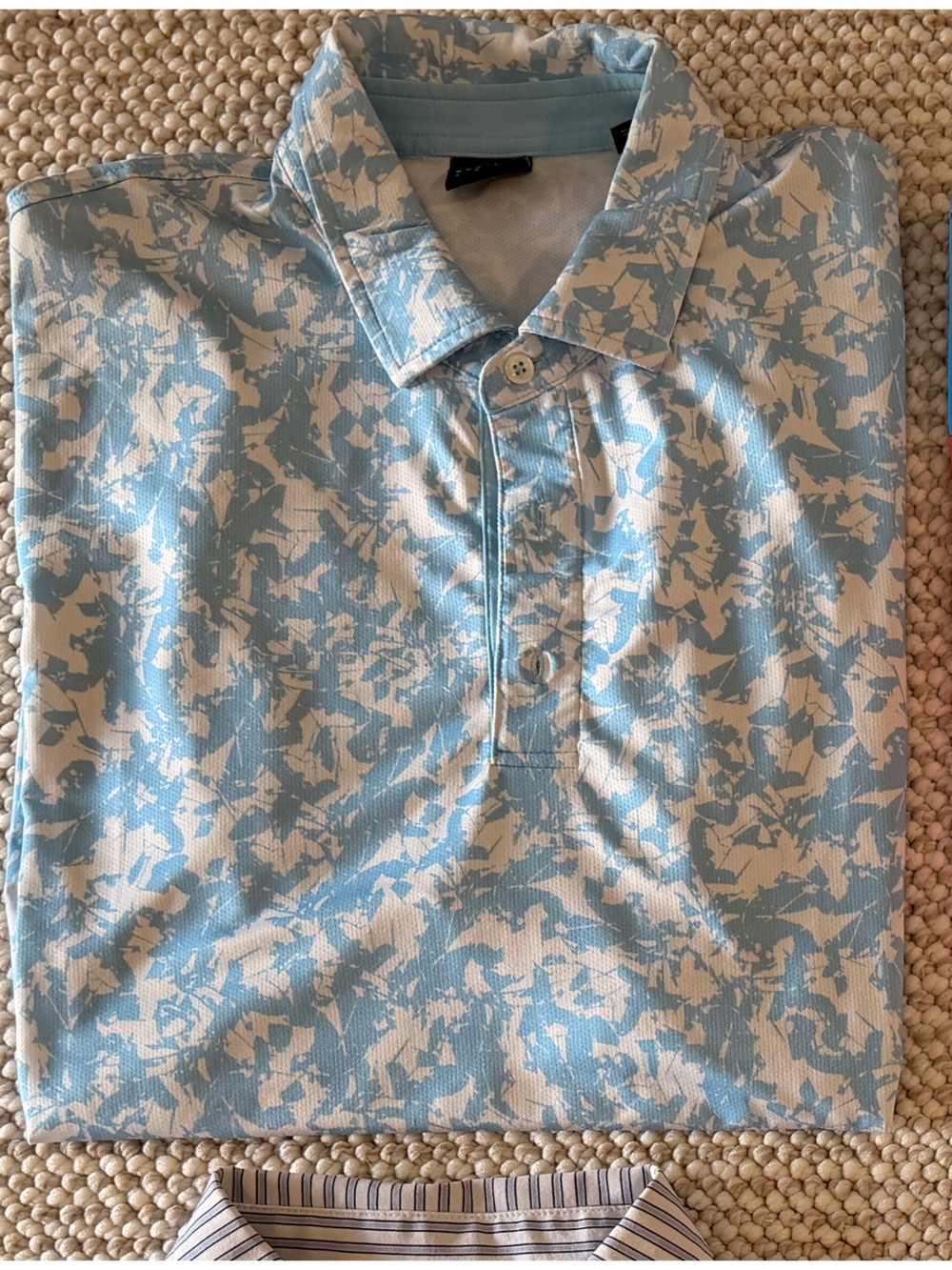 Men's Light Blue & White Printed Polo Shirt